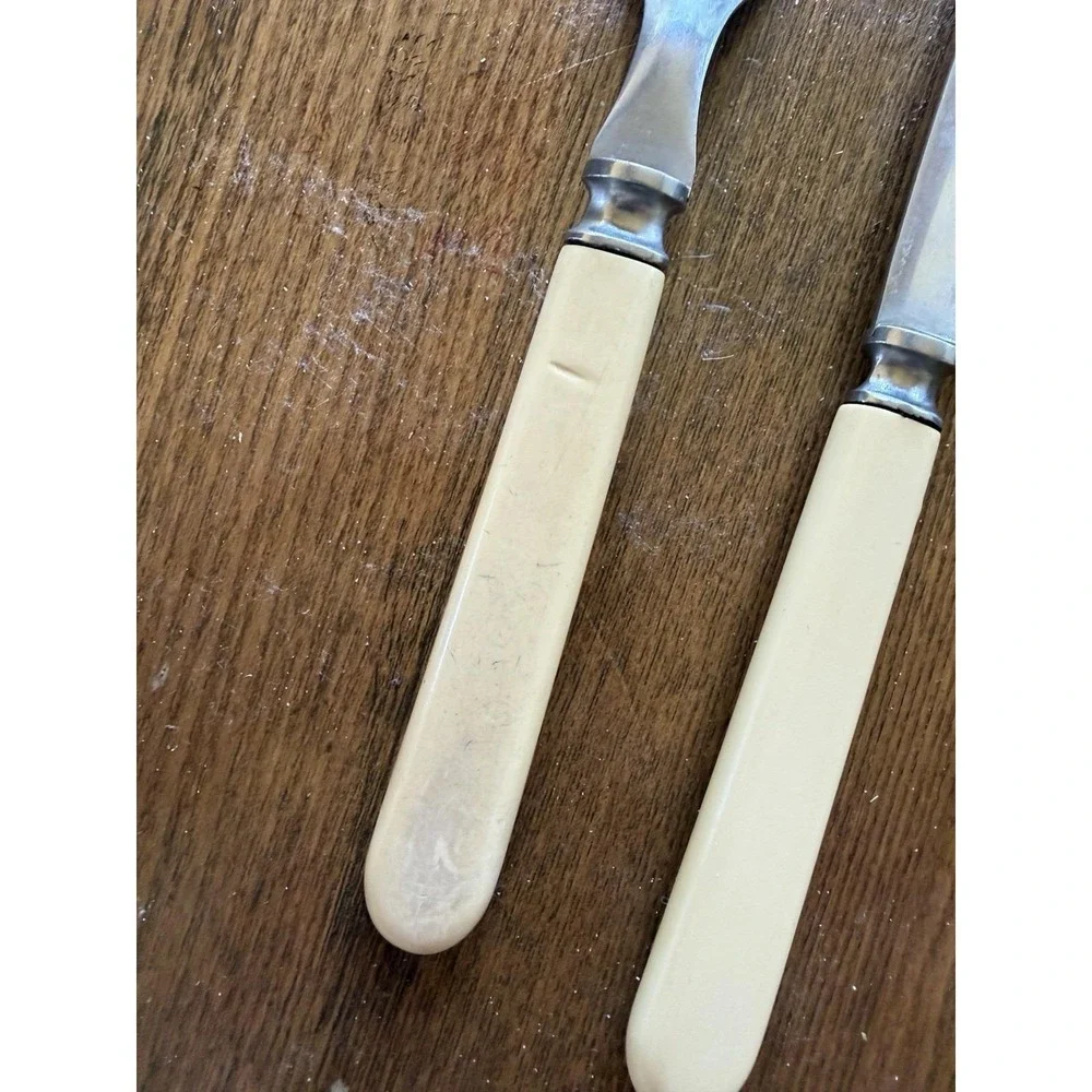 Vintage Universal Resystain Cutlery Set Landers Frary Clark Faux Bone Handle 7pc